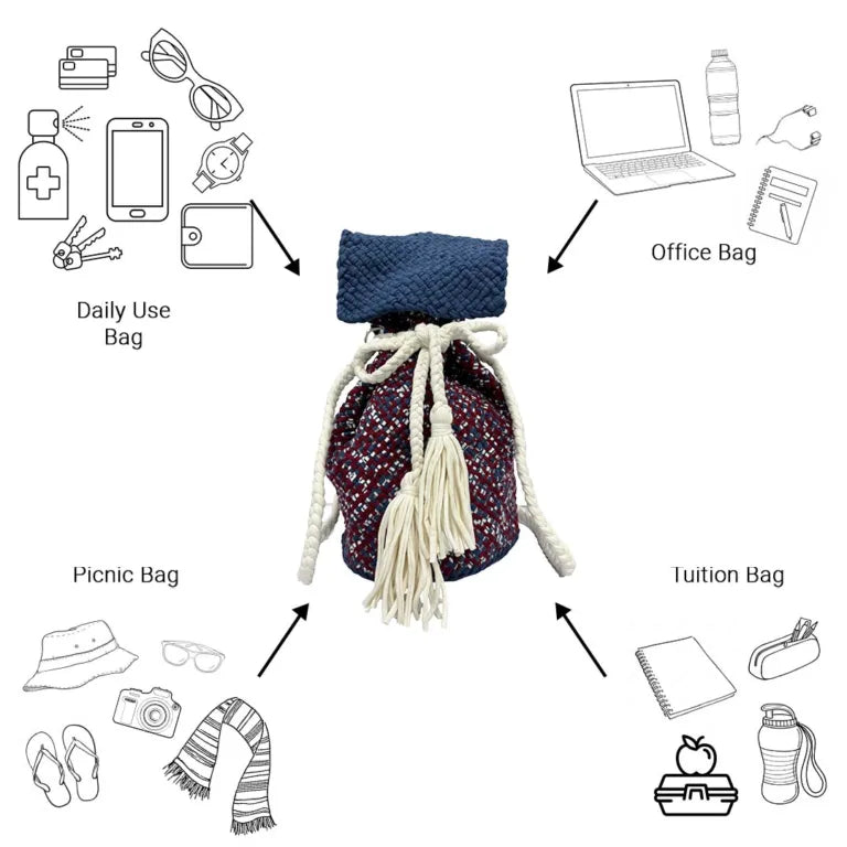 Image of Backpack Brown Maroon White Navy | Shoulder carry