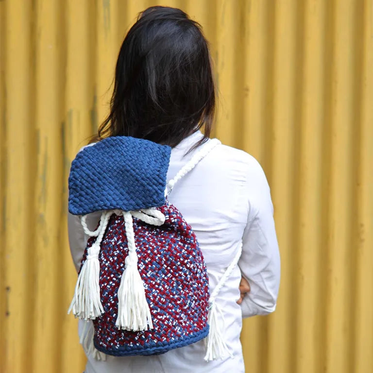 Image of Backpack Brown Maroon White Navy | Shoulder carry