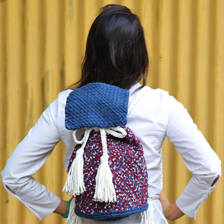 Image of Backpack Brown Maroon White Navy | Shoulder carry