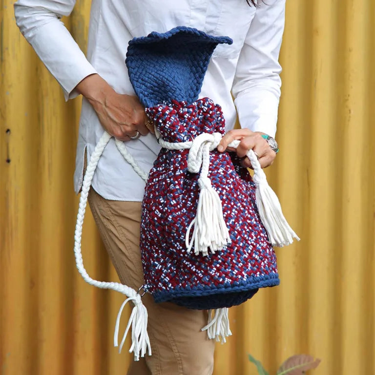 Image of Backpack Brown Maroon White Navy | Shoulder carry