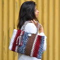 Macrame Tote Medium Size Brown Maroon White Navy Shoulder and Hand carry