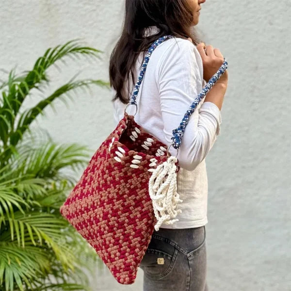 Image of Shoulder Tote Bags Brown Maroon White Navy Shoulder carry
