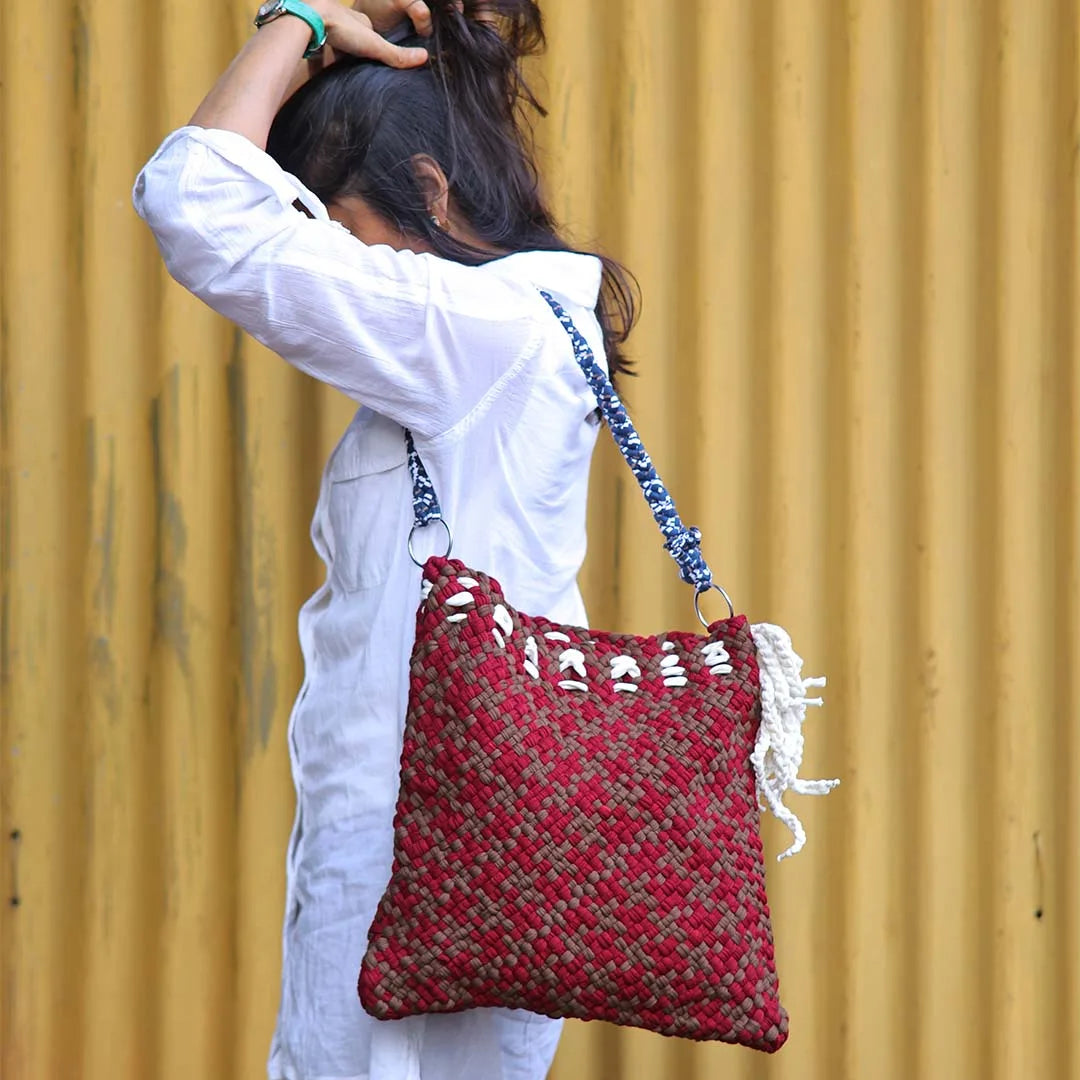 Image of Shoulder Tote Bags Brown Maroon White Navy Shoulder carry