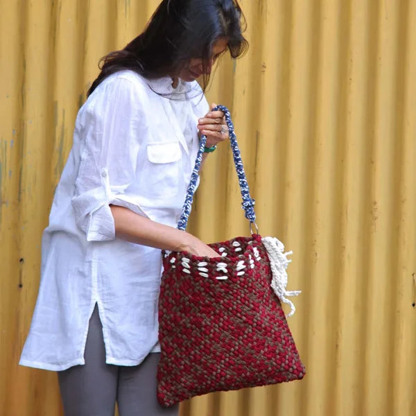 Image of Shoulder Tote Bags Brown Maroon White Navy Shoulder carry