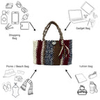 Macrame Tote Medium Size Brown Maroon White Navy Shoulder and Hand carry