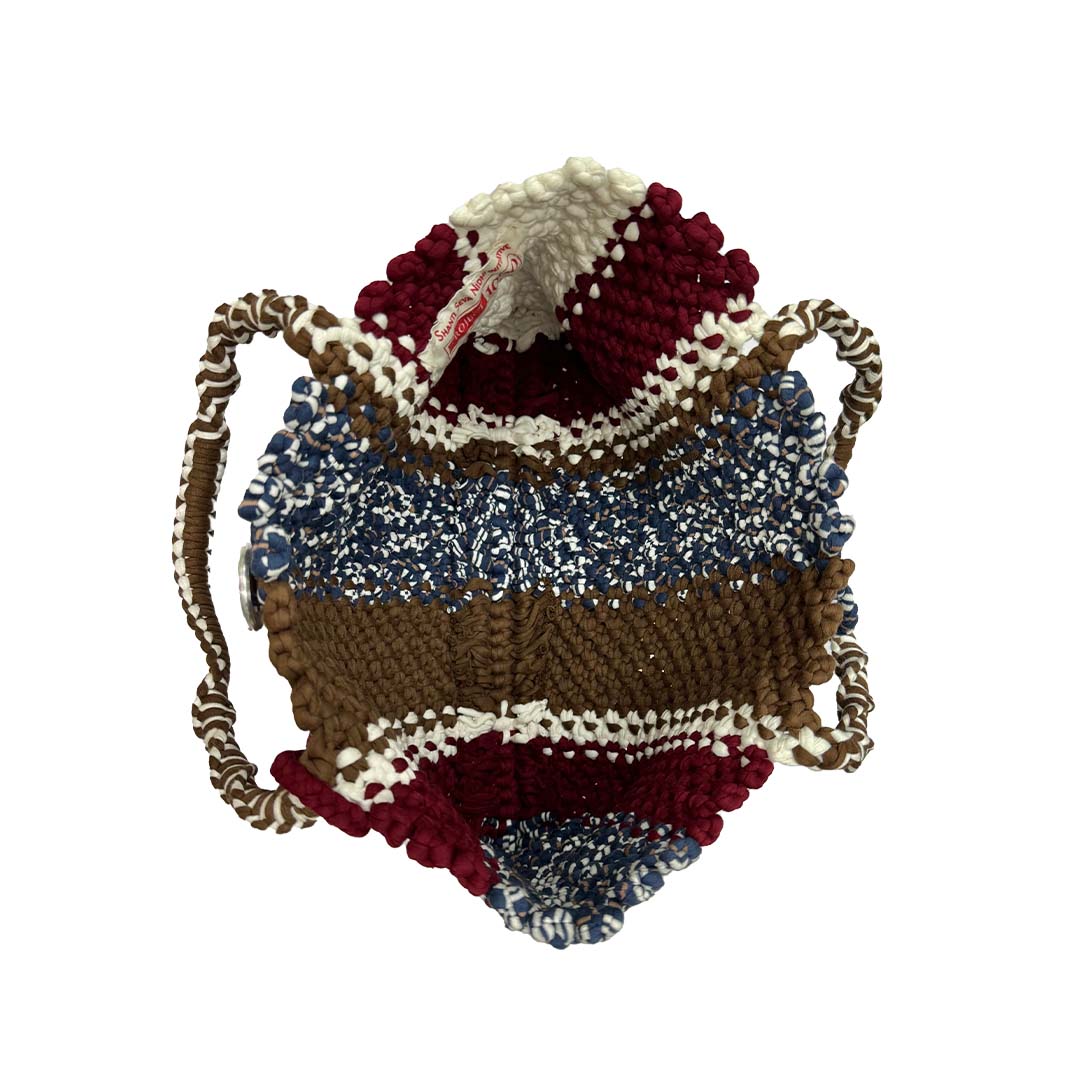 Image of Macrame Tote Medium Size Brown Maroon White Navy Shoulder and Hand carry