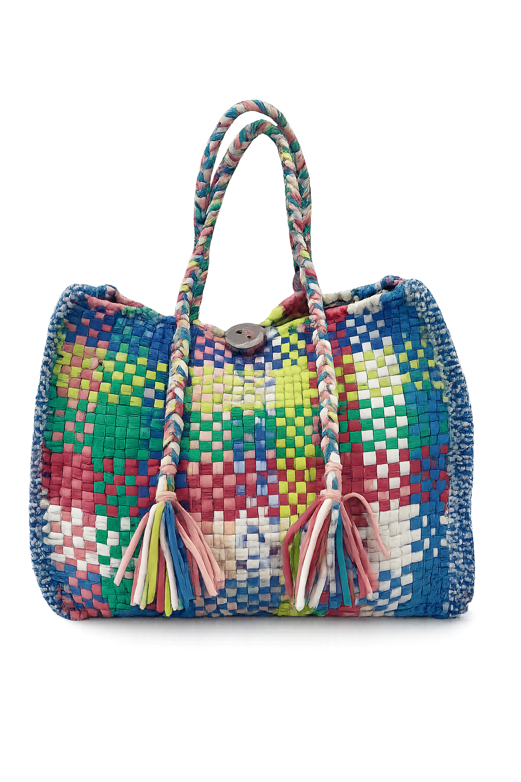 Oversized Tote / Hand / Shoulder Green, Blue, Coral Pink, White