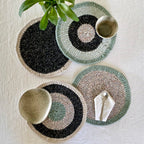 Set of 4 Round Crochet Placemats / Dining Mats Teal Green Grey Charcoal