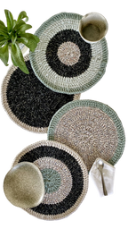 Set of 4 Round Crochet Placemats / Dining Mats Teal Green Grey Charcoal