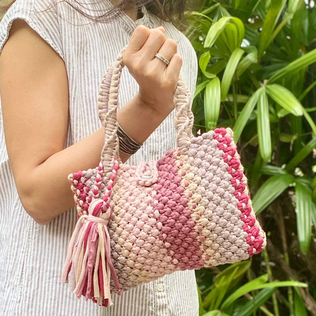 Macrame Mini Old rose, Onion Beige, Raspberry | Hand carry