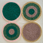 Set of 4 Round Crochet Placemats / Dining Mats Green Pink