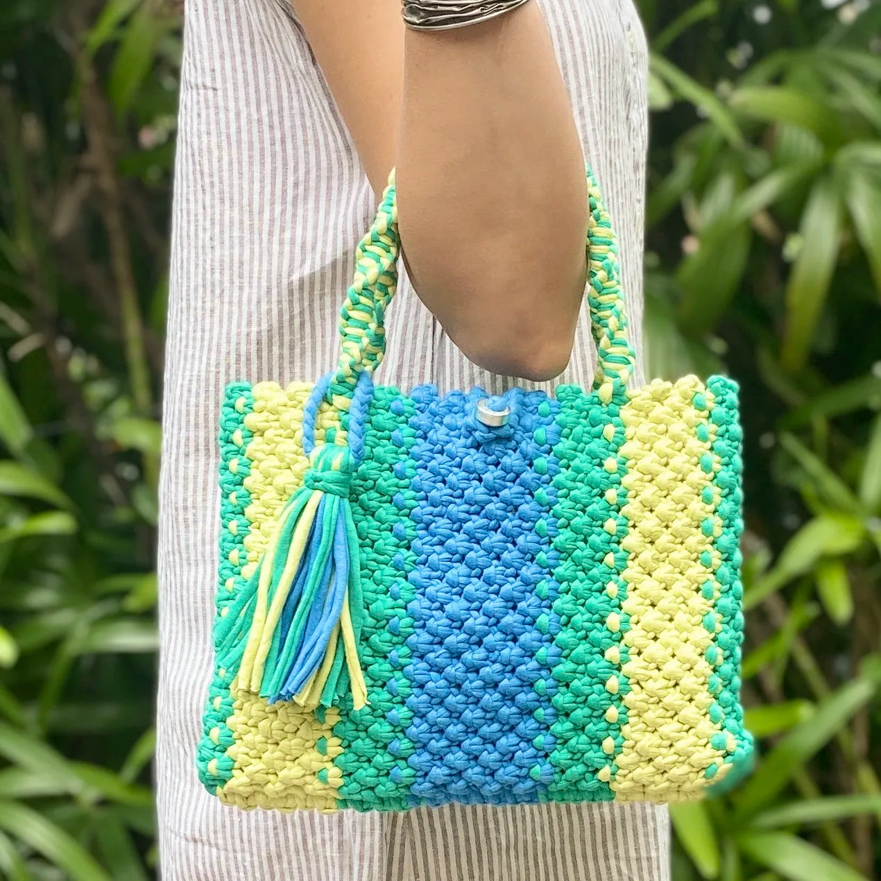 Image of Macrame Mini Lemon, Green, Blue | Hand carry