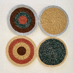 Set of 4 Round Crochet Placemats / Dining Mats Brown Green Light Grey