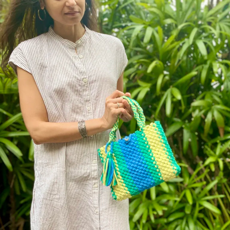 Image of Macrame Mini Lemon, Green, Blue | Hand carry