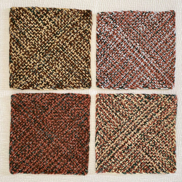 Image of Hand-Woven Set of 4 Square Placemats / Dining Mats Brown Beige Green