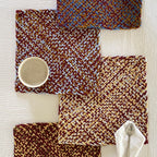 Set of 4 Hand-Woven Square Placemats / Dining Mats Blue Brown Maroon Light Grey