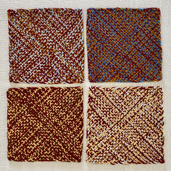 Image of Set of 4 Hand-Woven Square Placemats / Dining Mats Blue Brown Maroon Light Grey