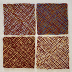 Set of 4 Hand-Woven Square Placemats / Dining Mats Blue Brown Maroon Light Grey