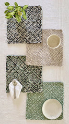 Set of 4 Hand-Woven Square Placemats / Dining Mats Mint Teal Charcoal Silver Grey