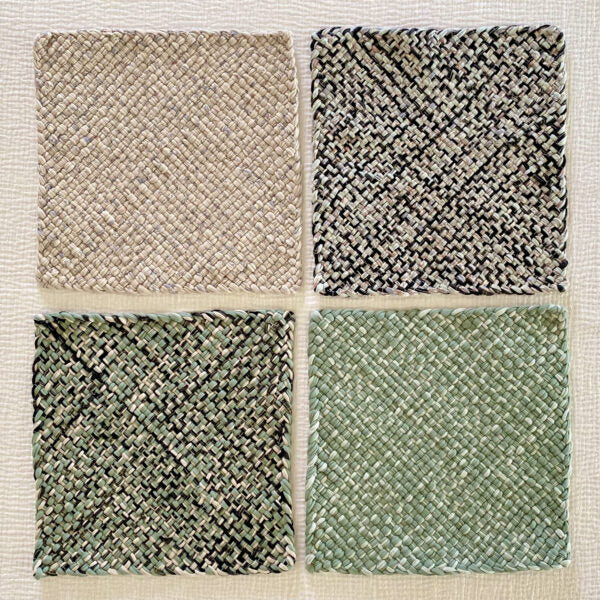 Image of Set of 4 Hand-Woven Square Placemats / Dining Mats Mint Teal Charcoal Silver Grey