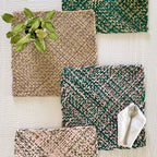 Set of 4 Hand-Woven Square Placemats / Dining Mats Green Blush Light Pink