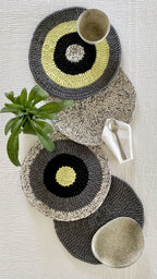 Set of 4 Round Crochet Placemats / Mats Dining ey Lime Ecru Green