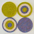 Set of 4 Round Crochet Placemats / Dining Mats Blue Lime Purple