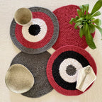 Set of 4 Round Crochet Placemats / Dining Mats Pink Grey