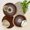 Set of 4 Round Crochet Placemats / Dining Mats Brown Grey
