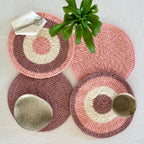 Set of 4 Round Crochet Placemats / Dining Mats Peach Light Brown
