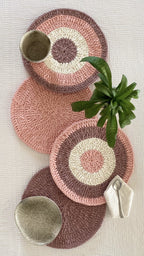 Set of 4 Round Crochet Placemats / Dining Mats Peach Light Brown
