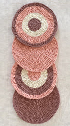 Set of 4 Round Crochet Placemats / Dining Mats Peach Light Brown