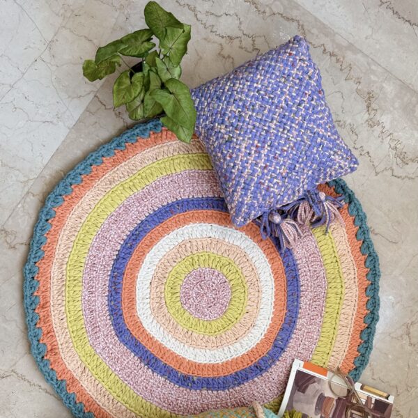 Image of Square Cushion Cover With Filler | Lavender, Off White, Pink