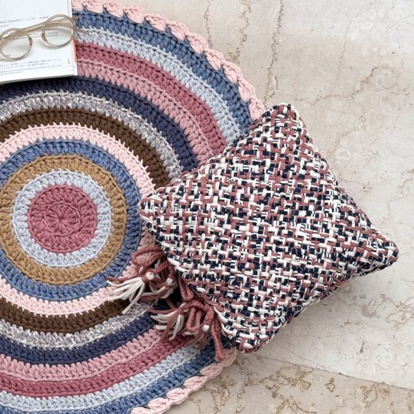 Image of Square Cushion Cover With Filler | Dark Rouge, Off White, Navy