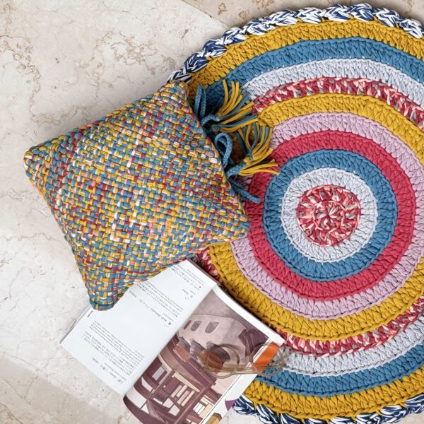 Image of Square Cushion Cover With Filler | Yellow, Clay, Blue, Teal