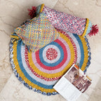 Round Crochet Floor Rug Coral, Blue, Light pink, Yellow, Beige, Light grey