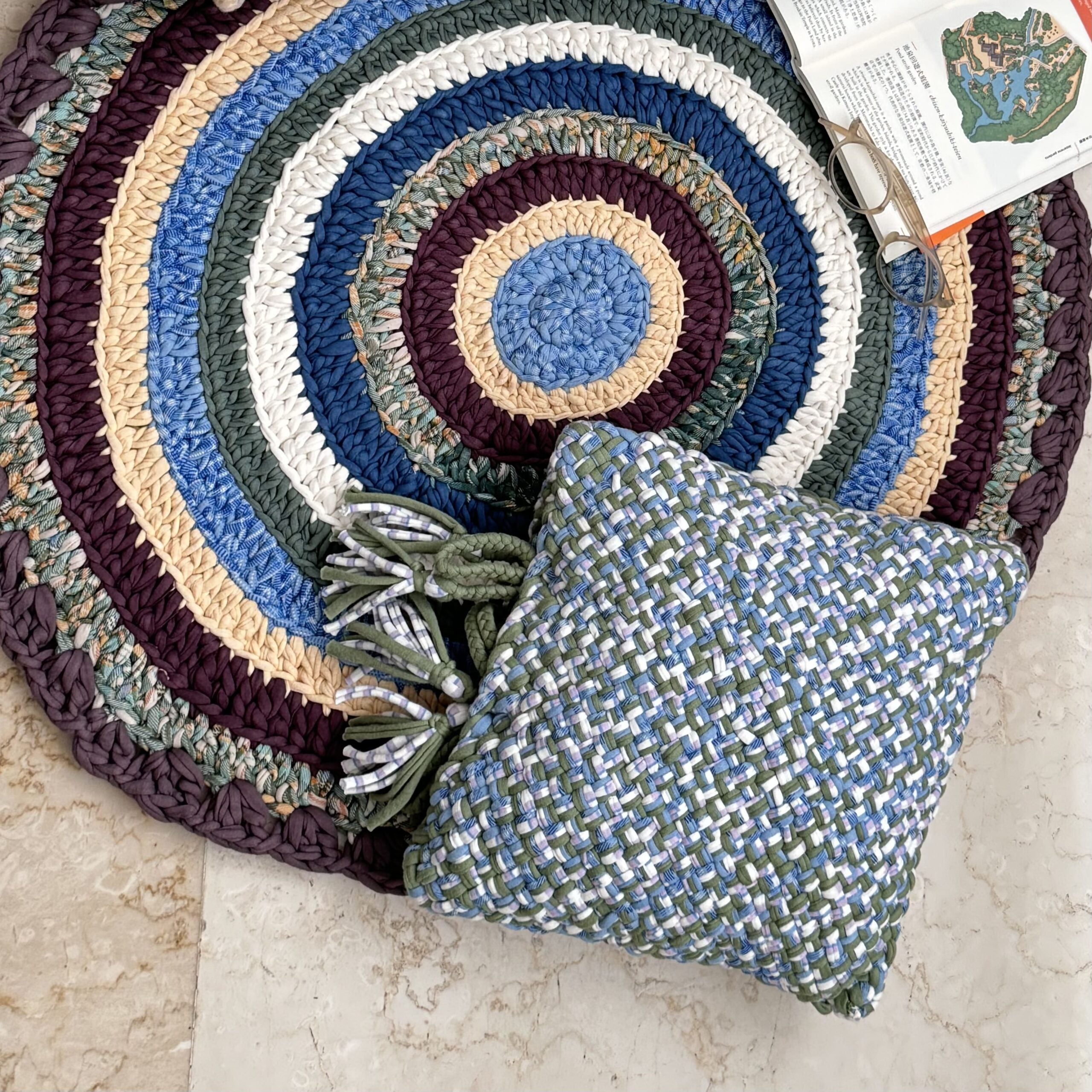 Image of Square Cushion Cover With Filler | Blue, Green, White, Light Purple