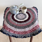 Round Crochet Floor Rug Old rose, Grey, Burgundy, Silver grey, Navy