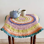 Round Crochet Floor Rug Green, Sea green, Purple, Peach, Off white