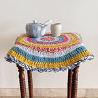 Round Crochet Floor Rug Coral, Blue, Light pink, Yellow, Beige, Light grey