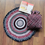 Round Crochet Floor Rug Old rose, Grey, Burgundy, Silver grey, Navy