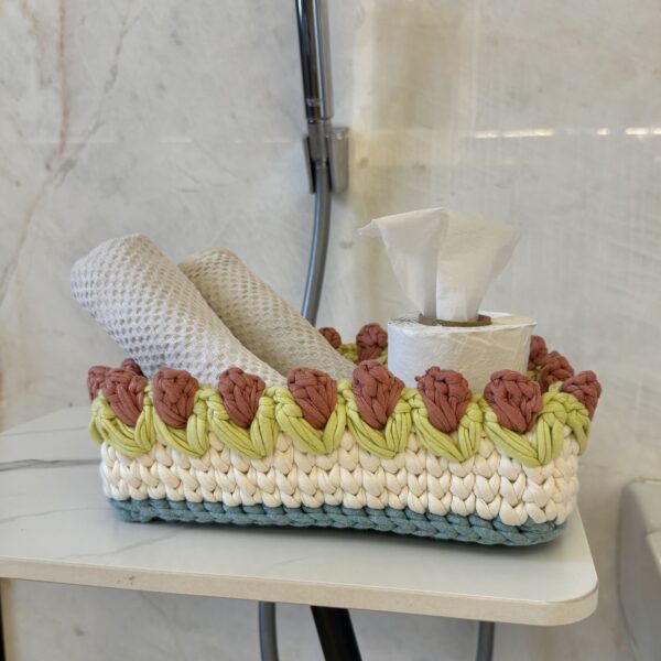 Image of Rectangular Flower Basket | Off White, Rose Pink, Green