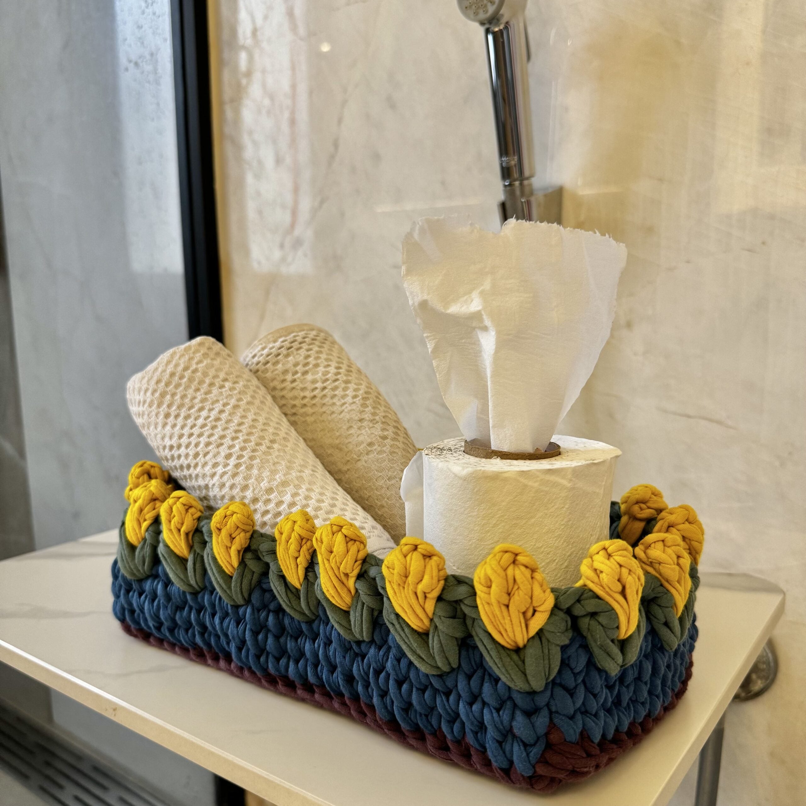 Image of Rectangular Flower Basket | Blue, Yellow, Wine