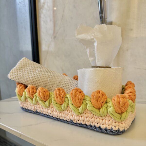 Image of Rectangular Flower Basket | Powder Pink, Peach, Denim Blue