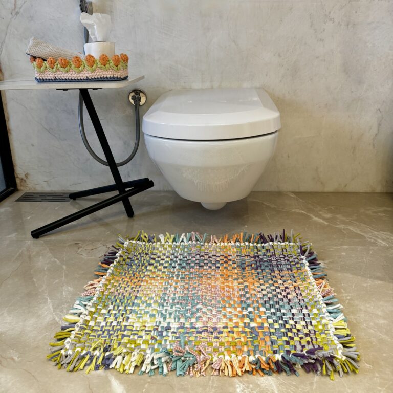 Image of Bathroom Mat / Door Mat / Meditation Mat | Green, Sea Green, Purple, Peach, Off White