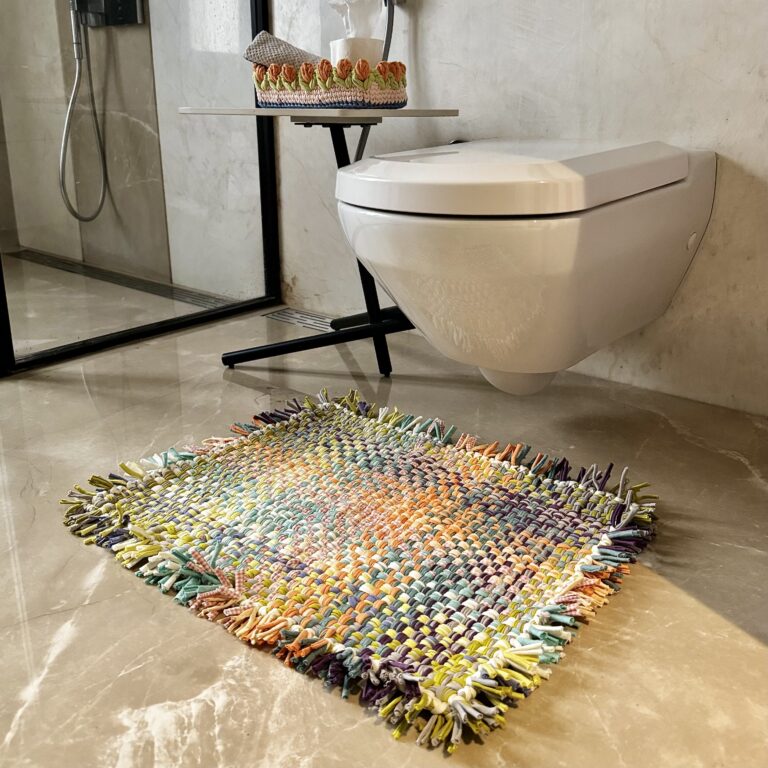Image of Bathroom Mat / Door Mat / Meditation Mat | Green, Sea Green, Purple, Peach, Off White