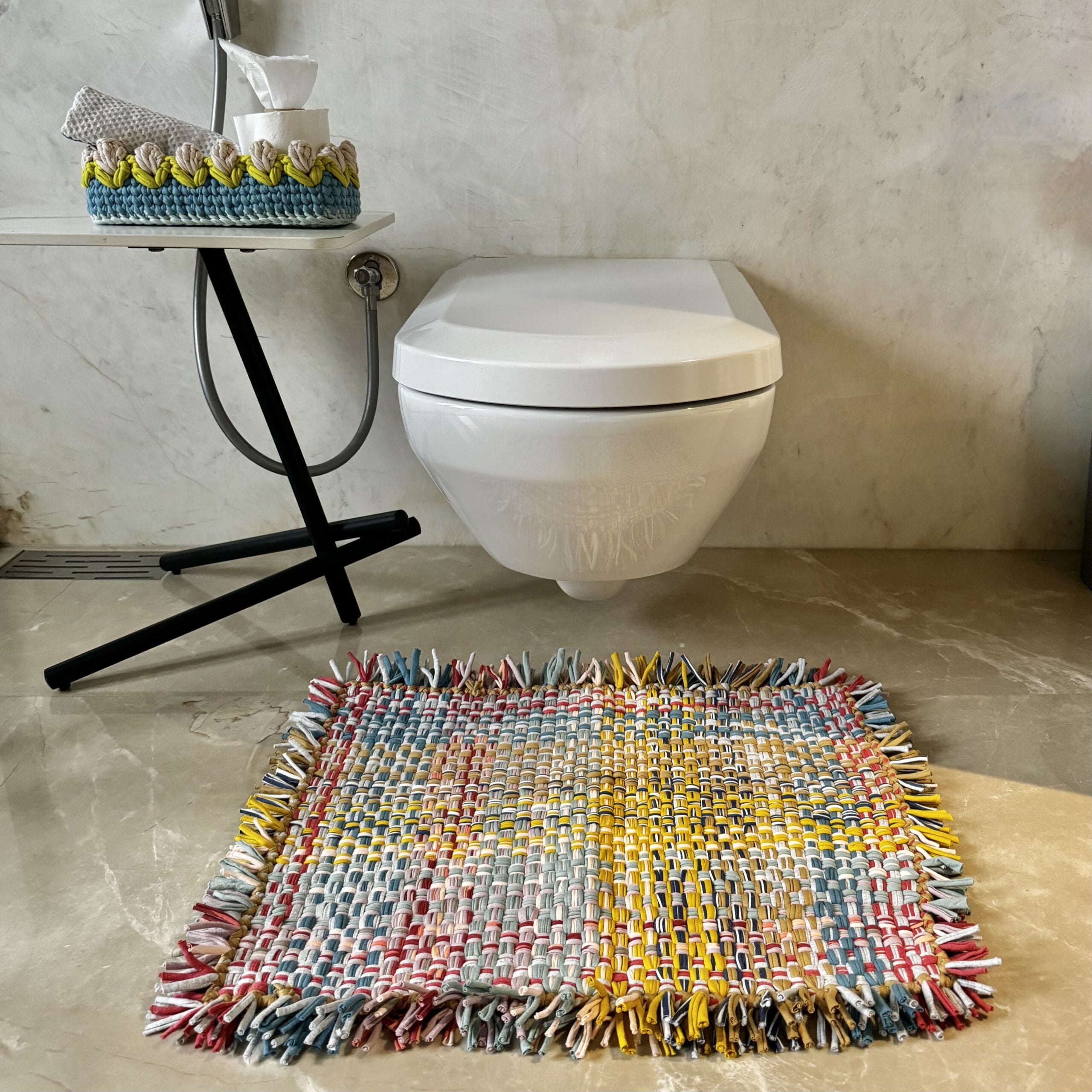 Image of Bathroom Mat / Door Mat / Meditation Mat | Coral, Blue, Light Pink, Yellow, Beige, Light Grey