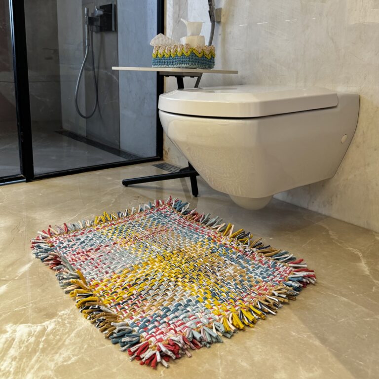 Image of Bathroom Mat / Door Mat / Meditation Mat | Coral, Blue, Light Pink, Yellow, Beige, Light Grey