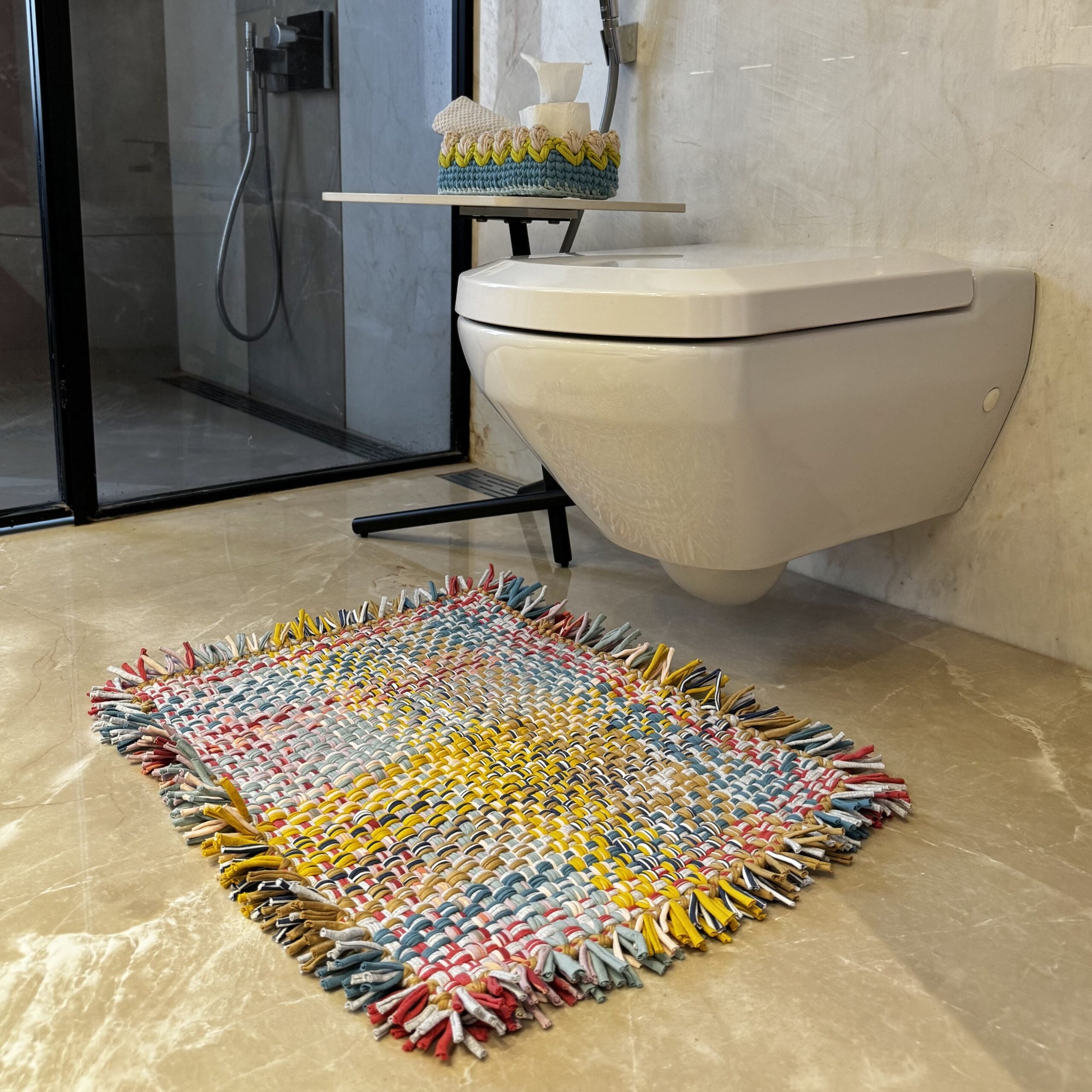 Image of Bathroom Mat / Door Mat / Meditation Mat | Coral, Blue, Light Pink, Yellow, Beige, Light Grey