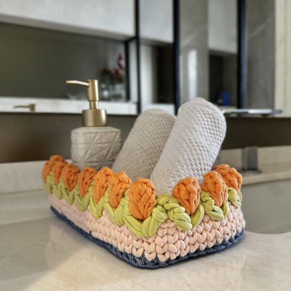 Image of Rectangular Flower Basket | Powder Pink, Peach, Denim Blue